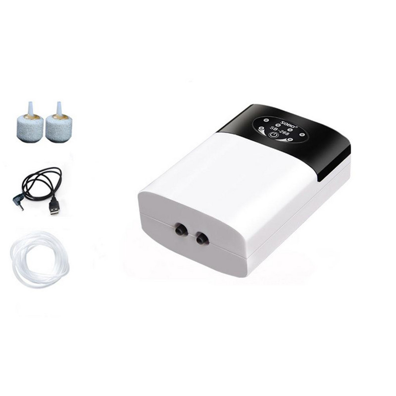 Akvariumo oro siurblys, įkraunamas ir nešiojamas žuvų rezervuaro oro siurblys su 2 oro išleidimo angomis / akmenimis / vamzdeliais, skirtas žuvims laikyti, žvejyba lauke