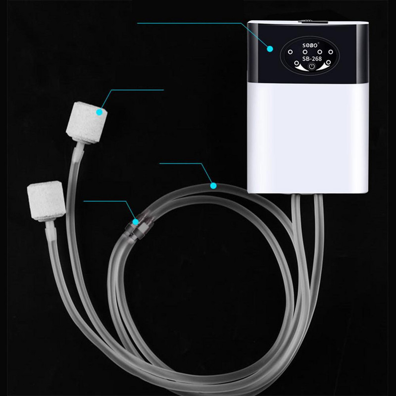 Akvariumo oro siurblys, įkraunamas ir nešiojamas žuvų rezervuaro oro siurblys su 2 oro išleidimo angomis / akmenimis / vamzdeliais, skirtas žuvims laikyti, žvejyba lauke