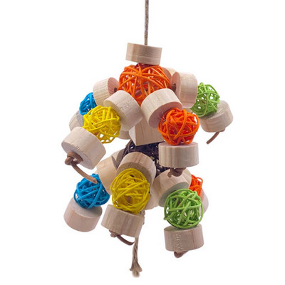 Jucărie de mestecat pentru păsări, bloc noduri, jucărie de rupere, minge de ratan multicoloră, papagal, jucărie de mestecat pentru macaws, cokatoos, papagal amazon, gri african