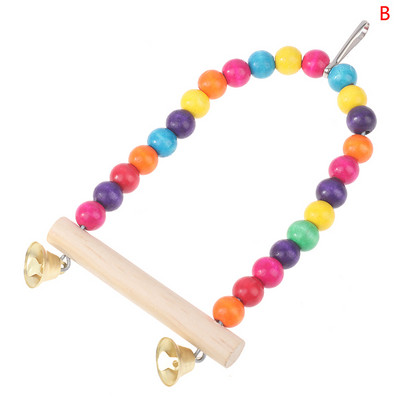 1PC Cușcă de păsări din lemn Cușcă de biban agățată păsări din lemn de biban Jucării de papagal Suport suport pentru leagăn din lemn natural pentru animale de companie