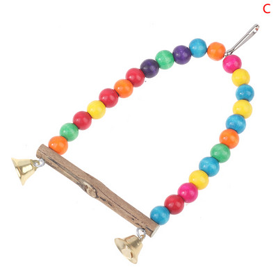 1PC Cușcă de păsări din lemn Cușcă de biban agățată păsări din lemn de biban Jucării de papagal Suport suport pentru leagăn din lemn natural pentru animale de companie