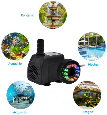 220V 10W мини водна помпа с 12 цветна LED светлина, ултра тиха потопяема помпа за воден фонтан за езерце за аквариумни рибки