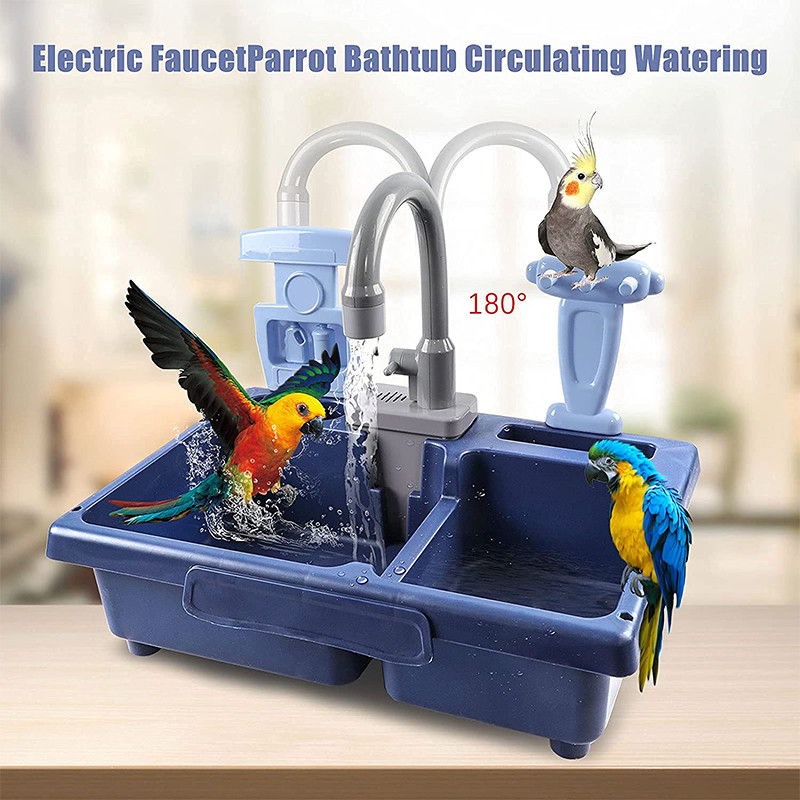 Pet Parrots Παιχνίδι ηλεκτρικό πλυντήριο πιάτων Μπανιέρα Parrot with Faucet Bird Bathing Box Τροφοδότης Food Water Dispenser Παιχνίδια μπάνιου πουλιών