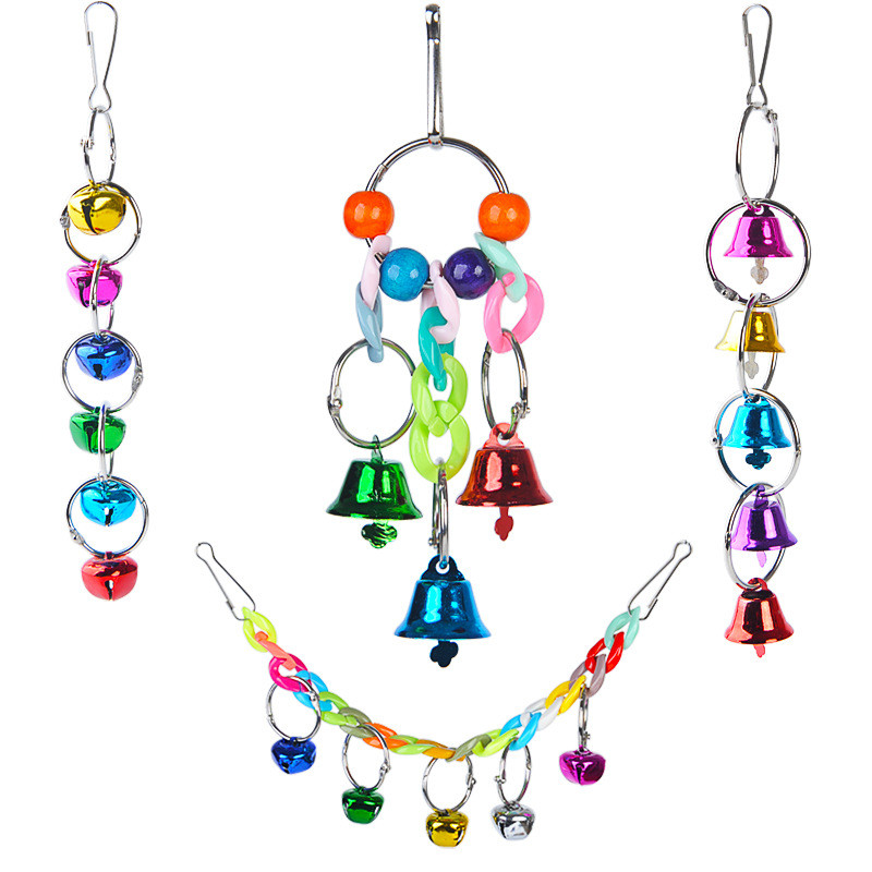 Ptice Oprema za kućne ljubimce Igračke za zvonce za papige Ručno izrađeno šareno zvono od drvenih perli Igračka za ptice Kreativna ljuljačka Dekoracija kaveza za ptice Igračke za papige