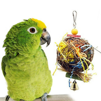 Parrot Shredder Paper Toys Висяща ратанова топка Bird Bite Дъвчаща играчка със звънчета за вълнисти папагалчета Аксесоари за клетка за корела