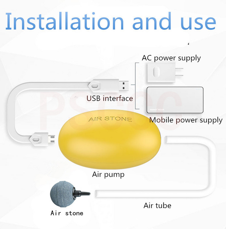 Tiha, tiha mini nano zračna pumpa sa zračnom cijevi i zračnim kamenom za spremnik vodenih biljaka za akvarijske ribe