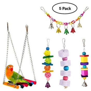 10PCS Parrot Bird Toys Дървени предмети Pet Bird Set Combination Toys For Parrot Ladder Training Bird Toy Swing Ball Bell Standing