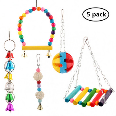 10 buc. Jucării pentru păsări pentru papagal Articole din lemn Set pentru păsări pentru animale de companie Jucării combinate pentru scara de antrenament pentru păsări Jucărie pentru păsări leagăn Minge Clopot în picioare