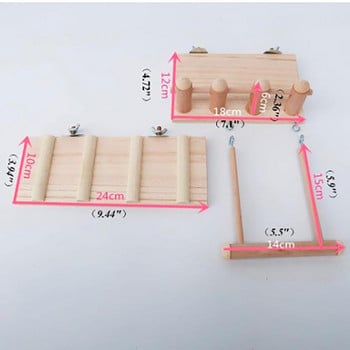 3 бр./компл. Дървена играчка за птици Стълба за катерене Трамплин Люлка Играчка от три части за птици Хамстер Чинчила