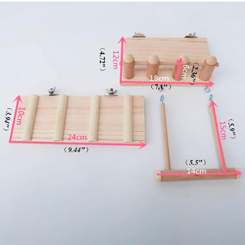 3 buc/set Jucărie din lemn pentru păsări Scară de cățărat Leagăn Tremplin Jucărie din trei piese pentru păsări Hamster Chinchilla