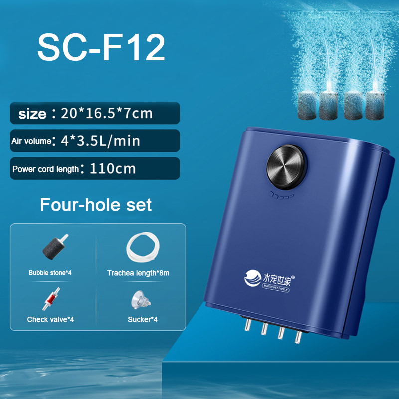 Pompă de aer silențioasă pentru oxigen pentru acvariu cu supapă de reținere Rezervor de pește cu patru ieșiri Oxigenator mare Compresor de aer pentru acvariu Aerator 220v 14w