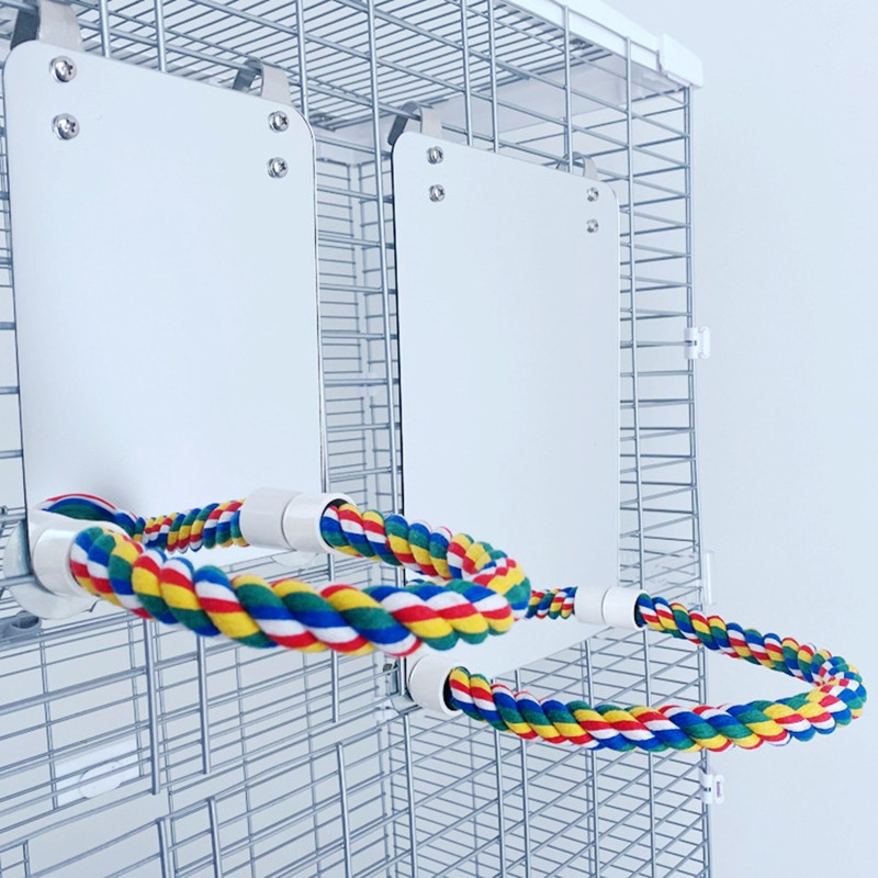 Parrot Toy Acrylic Bird Mirror with Rope Perches Toys Bird Swing Comfy Perch for Parakeet Cockatiel Conure Lovebirds Canaries