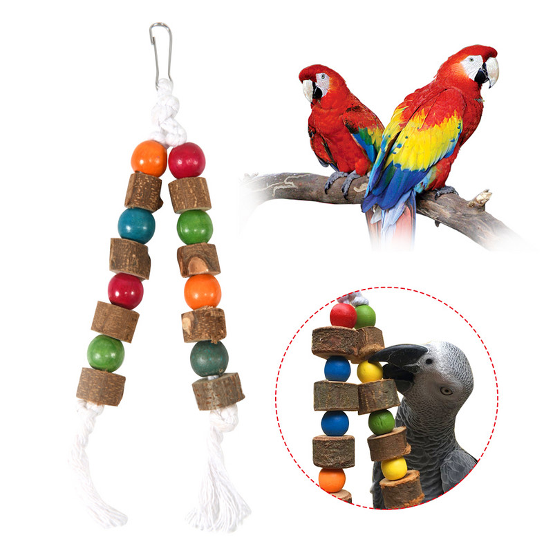 Φυσικό ξύλινο παπαγάλο Παιχνίδι πουλιών Ξύλο παπαγάλος μασάτε παιχνίδι μασώντας χαρτόνι Destroy Birds Toy Bird Cage Decoration Bird Supplies