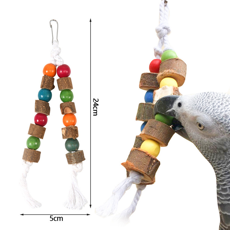 Φυσικό ξύλινο παπαγάλο Παιχνίδι πουλιών Ξύλο παπαγάλος μασάτε παιχνίδι μασώντας χαρτόνι Destroy Birds Toy Bird Cage Decoration Bird Supplies