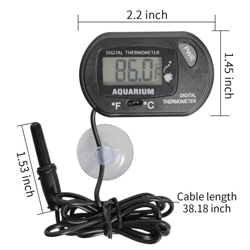 Digitālais LCD akvārija termometrs ūdensizturīgs zivju tvertnes sensors ar zondes temperatūras sensora mērīšanas rīku ar piesūcekni
