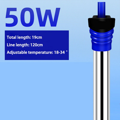 Jaunākais 50 W/100 W/200 W/300 W/500 W nerūsējošā tērauda regulējams akvārija sildītājs, iegremdējams termostats, 220–240 V zivju tvertne
