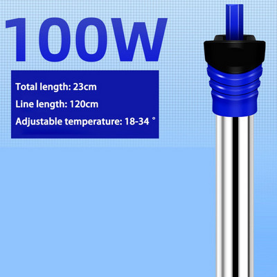 Jaunākais 50 W/100 W/200 W/300 W/500 W nerūsējošā tērauda regulējams akvārija sildītājs, iegremdējams termostats, 220–240 V zivju tvertne