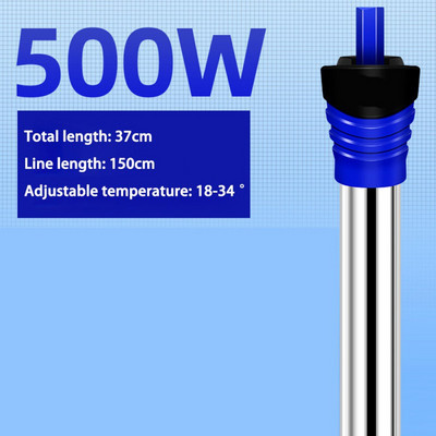 Jaunākais 50 W/100 W/200 W/300 W/500 W nerūsējošā tērauda regulējams akvārija sildītājs, iegremdējams termostats, 220–240 V zivju tvertne