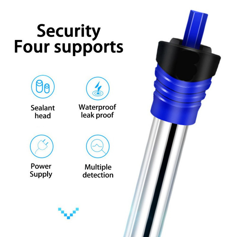 Jaunākais 50 W/100 W/200 W/300 W/500 W nerūsējošā tērauda regulējams akvārija sildītājs, iegremdējams termostats, 220–240 V zivju tvertne