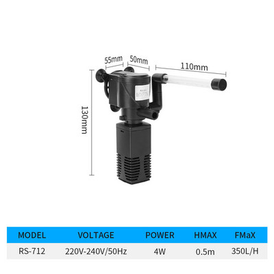 Akvaariumi mini-vihmaveefilter kolm-ühes tsirkuleeriv akvaariumi vee puhastamise ja hapnikuga varustamise filter220V-240V /Hz50