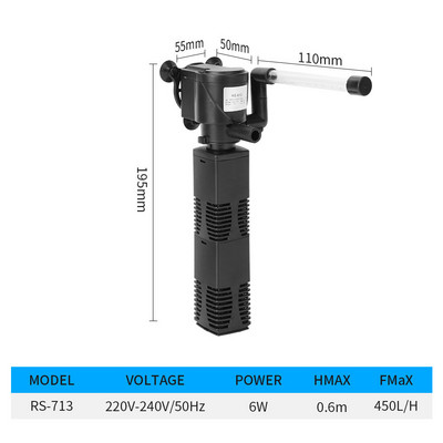 Akvaariumi mini-vihmaveefilter kolm-ühes tsirkuleeriv akvaariumi vee puhastamise ja hapnikuga varustamise filter220V-240V /Hz50