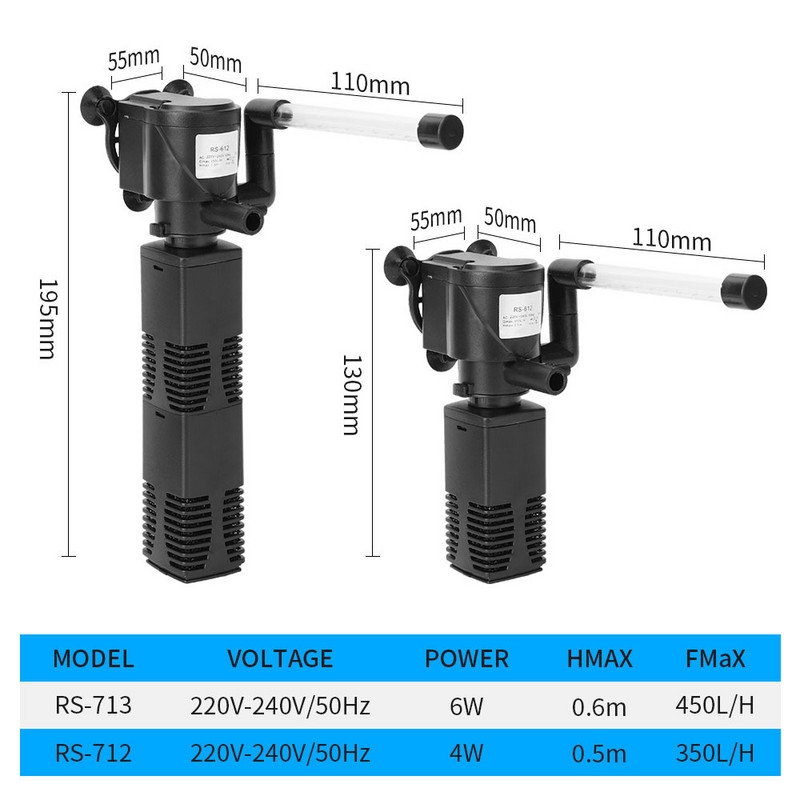 Akvaariumi mini-vihmaveefilter kolm-ühes tsirkuleeriv akvaariumi vee puhastamise ja hapnikuga varustamise filter220V-240V /Hz50