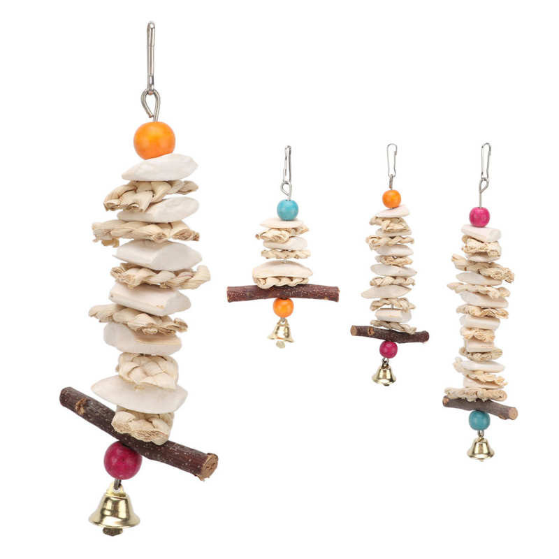 Cușcă pentru păsări pentru animale de companie Jucării de agățat Jucării de mestecat cu oase de sepie realizate manual cu clopoțel pentru papagalii cenușii africani, provizii pentru păsări Budgie