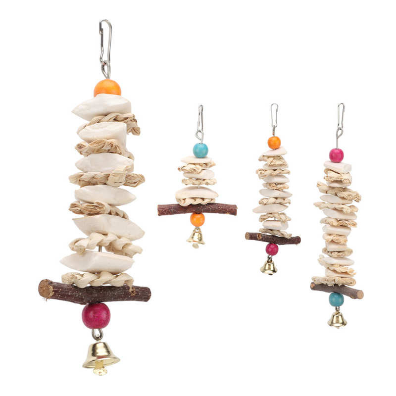 Cușcă pentru păsări pentru animale de companie Jucării de agățat Jucării de mestecat cu oase de sepie realizate manual cu clopoțel pentru papagalii cenușii africani, provizii pentru păsări Budgie