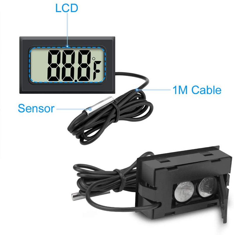 Akvārija elektroniskais termometrs digitālais LCD displejs ūdens termometra mērītājs zondes temperatūras zivju mājdzīvnieku apskates dekorēšanas rīkam