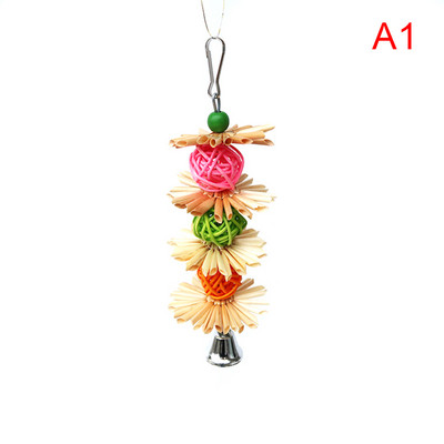 1 vnt spalvingi papūgos kramtymo sruogeliai, sukandantys dantis, susukami rutuliniai varpeliai, patrauklūs paukščių papūgėlių žaislai