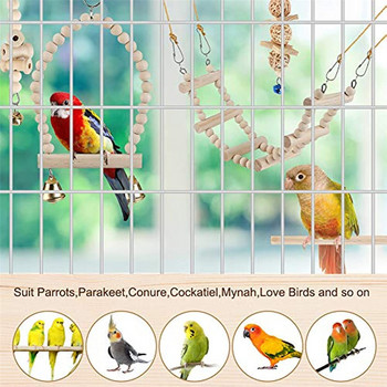 Bird Parrot Swing Toys Set Дъвчащ Стоящ Папагал Костур Хамак Стълба за катерене Клетка за птици Играчки за Вълнисто папагалче Корела Mynah