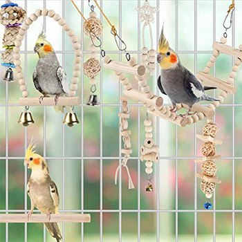 Bird Parrot Swing Toys Set Дъвчащ Стоящ Папагал Костур Хамак Стълба за катерене Клетка за птици Играчки за Вълнисто папагалче Корела Mynah