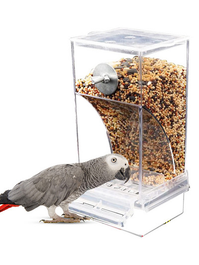 Без бъркотия Хранилки за птици Автоматична хранилка за папагали Поилка Контейнер за храна с акрилни семена Аксесоари за малки и средни папагали