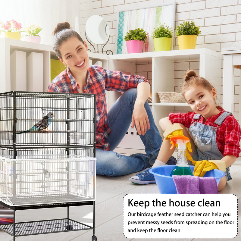 Receptoriaus sėklų apsauga Nailono tinklelio paukščių papūgos dangtis Reguliuojamas nailoninis, erdvus audinys, tinklinis paukščių narvelio dangtelis, sėklų gaudyklės apsauga