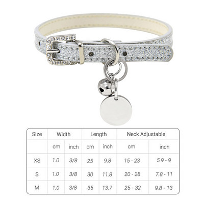 Guler din piele Bling pentru pisici cu clopoțel ID personalizat Guler cu nume pentru pisici Cățeluș Câine Mic Accesorii Pisicuțe Colier Chuahua XS S