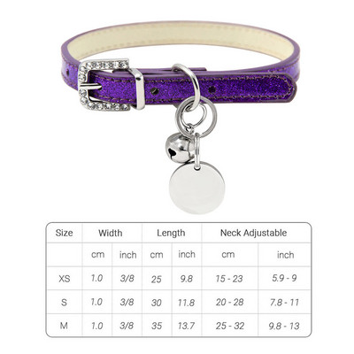 Guler din piele Bling pentru pisici cu clopoțel ID personalizat Guler cu nume pentru pisici Cățeluș Câine Mic Accesorii Pisicuțe Colier Chuahua XS S