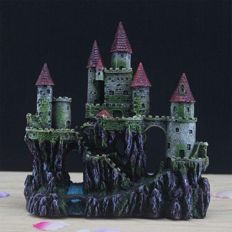 Decor pentru acvariu Castel din rășină Rezervor de pește Driftwood Castel Peșteră Ascunzători Casă Acvariu Accesorii pentru amenajare a teritoriului