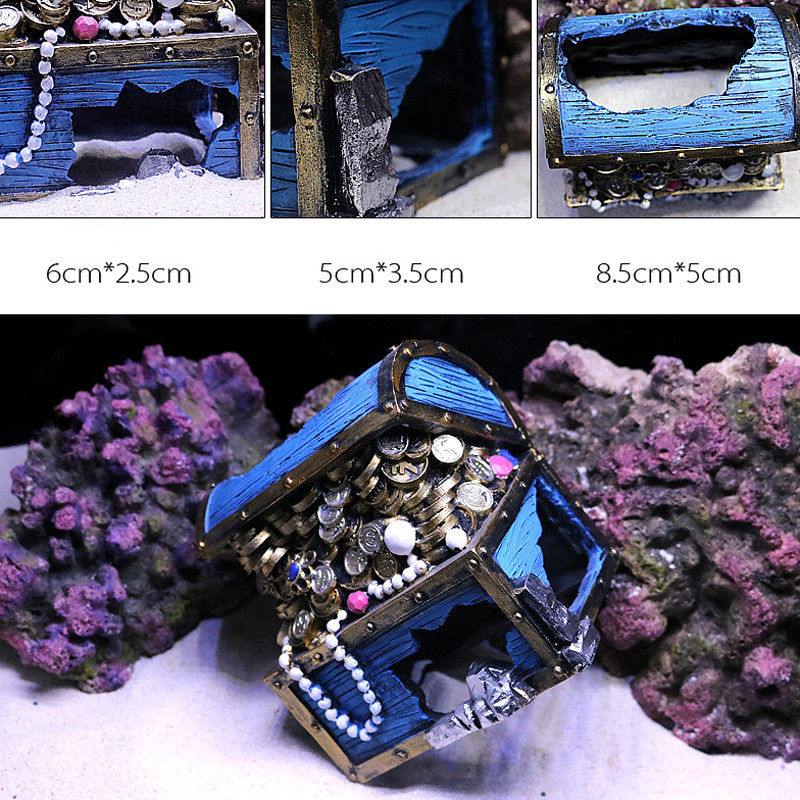 Αξεσουάρ ενυδρείου δεξαμενής ψαριών Κοσμήματα Ρητίνη Hollow Treasure Box Ενυδρείο Καλλωπισμός Δεξαμενή ψαριών Διακόσμηση δεξαμενής ψαριών Χειροτεχνία προμήθειες για κατοικίδια