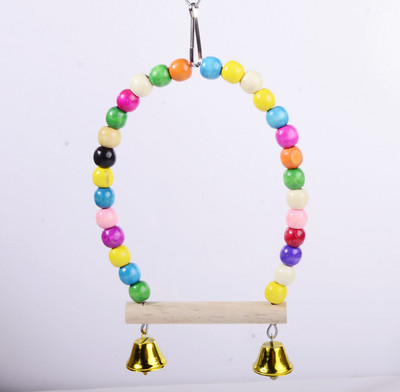 Jucărie cu suport pentru papagali, mic și mediu, leagăn din lemn natural, leagăn colorat, cu margele colorate, suport pentru cușcă pentru păsări, provizii pentru păsări