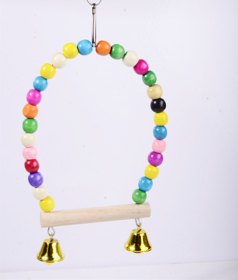 Jucărie cu suport pentru papagali, mic și mediu, leagăn din lemn natural, leagăn colorat, cu margele colorate, suport pentru cușcă pentru păsări, provizii pentru păsări