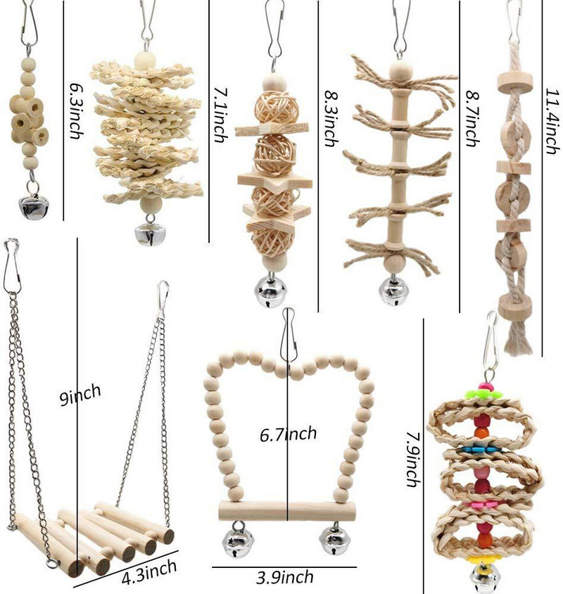 8 buc. Jucării pentru păsări Accesorii de biban pentru leagăn de papagal, scară pentru animale de companie, bricolaj, budgie gri african, papegaaien speelgoed jouet perroquet