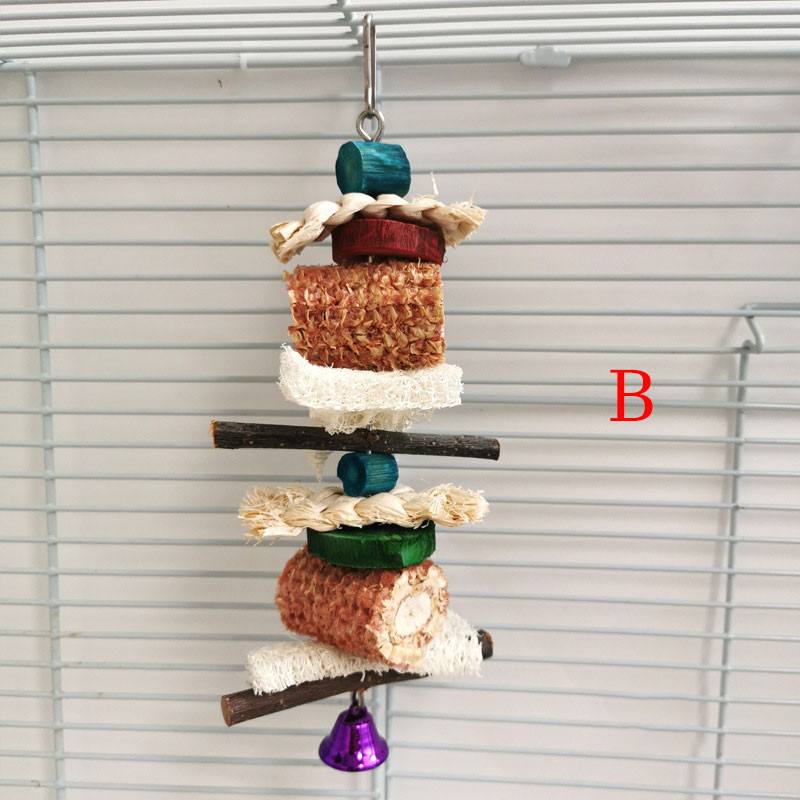 Didelės, vidutinės ir mažos papūgos kąsti žaislas paukščių įkandimo virvelė natūrali kukurūzų burbuolė lufa rąsto žievės vaisių medžio derinys