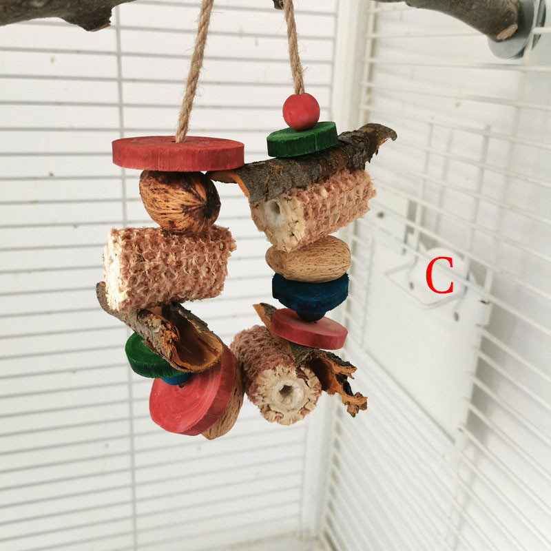 Didelės, vidutinės ir mažos papūgos kąsti žaislas paukščių įkandimo virvelė natūrali kukurūzų burbuolė lufa rąsto žievės vaisių medžio derinys