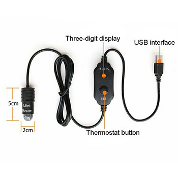 Μίνι ενυδρείο Fish Tank Heater Καλάμι θέρμανσης USB Υποβρύχιος θερμοστάτης Θερμοστάτης Ψηφιακές ράβδοι ηλεκτροδότησης LED για χελώνα ψαριών