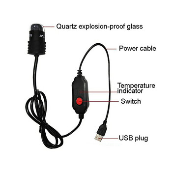 Μίνι ενυδρείο Fish Tank Heater Καλάμι θέρμανσης USB Υποβρύχιος θερμοστάτης Θερμοστάτης Ψηφιακές ράβδοι ηλεκτροδότησης LED για χελώνα ψαριών