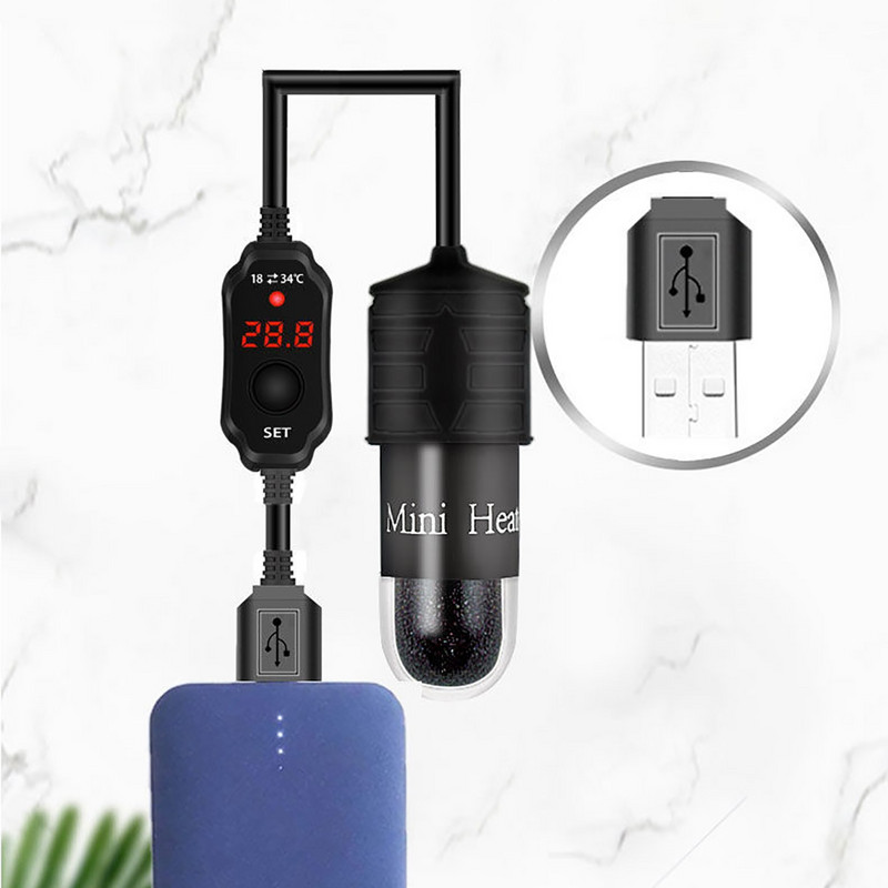 Mini akvārija zivju tvertņu sildītājs USB sildstieņa iegremdējamais termostata sildītājs digitālais LED elektriskās sildīšanas stieņi zivju bruņurupučiem
