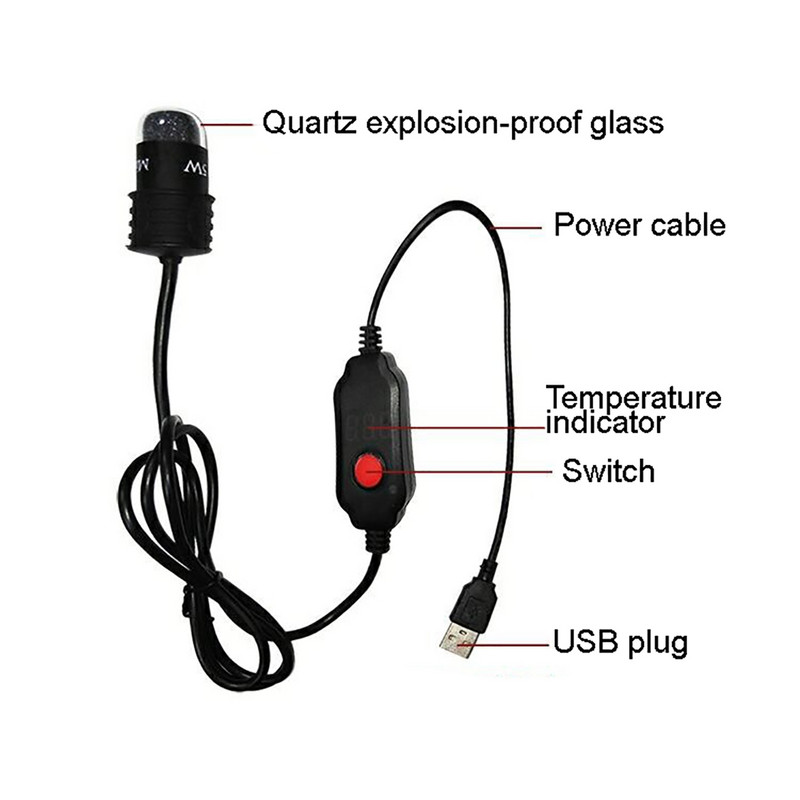 Mini akvārija zivju tvertņu sildītājs USB sildstieņa iegremdējamais termostata sildītājs digitālais LED elektriskās sildīšanas stieņi zivju bruņurupučiem