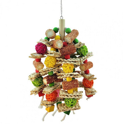 Φιλικό προς το περιβάλλον Παιχνίδι μασήματος πουλιών Ανθεκτικό στις γρατσουνιές Φυσικό ξύλινο παιχνίδι τροφοδοσίας με μπάλα παιχνίδι παπαγάλου κρεμασμένου κλουβιού