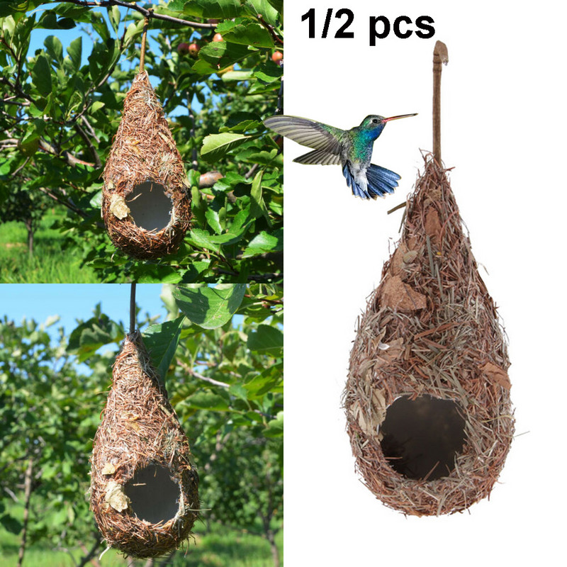 1/2 buc. Casă de păsări iarbă naturală, colibri, cuib de pasăre, țesut manual, cuib de păsări, colibă pentru decorarea curții