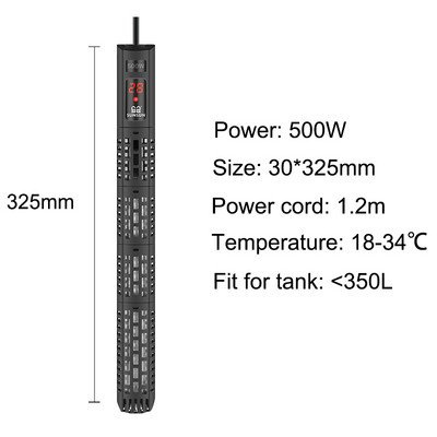 SUNSUN akvariumo panardinamasis šildytuvas žuvų bako LCD ekranas skaitmeninis reguliuojamas vandens šildymo strypo pastovios temperatūros valdymas 500 W